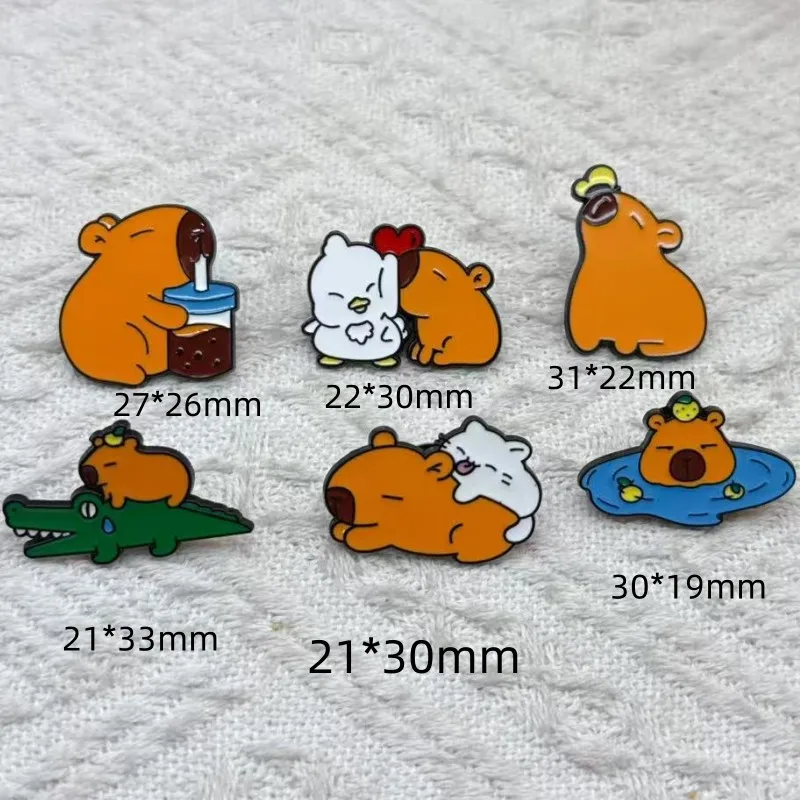 6pcs Cute Capybara Enamel  Brooch Custom DONUTWORRY BE CAPPY Pines Lapel Badges Cartoon Animal Jewelry Gift for Kids Friends