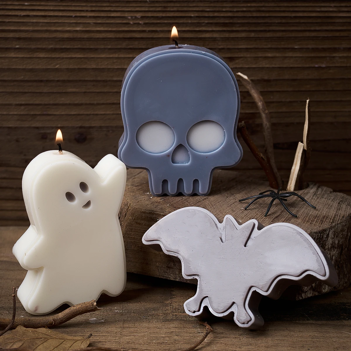 Halloween Series Scented Candle Silicone Mold DIY Handmade Cartoon Skull Bat Ghost Diffuser Stone Plaster Drop Glue Making Tools