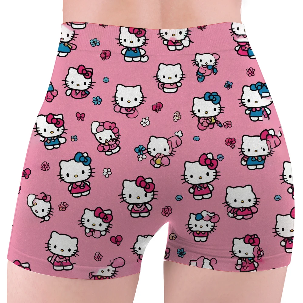 Shorts de ioga para treino de desenho animado feminino personalizado Hello Kitty Academia Calções de corrida atléticos para motociclistas