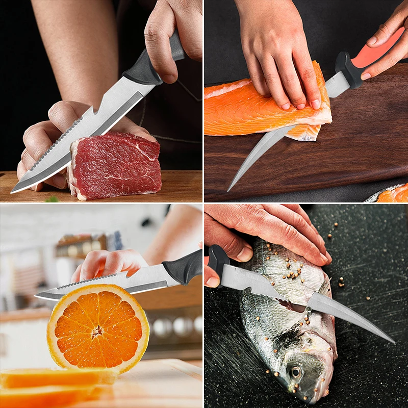 Sharp Fish Knife Hollow Plastic Handle Fish Fillet Carving Knife Stainless Steel Boning Knife Meat Cleaver Kitchen Fruit Peeler