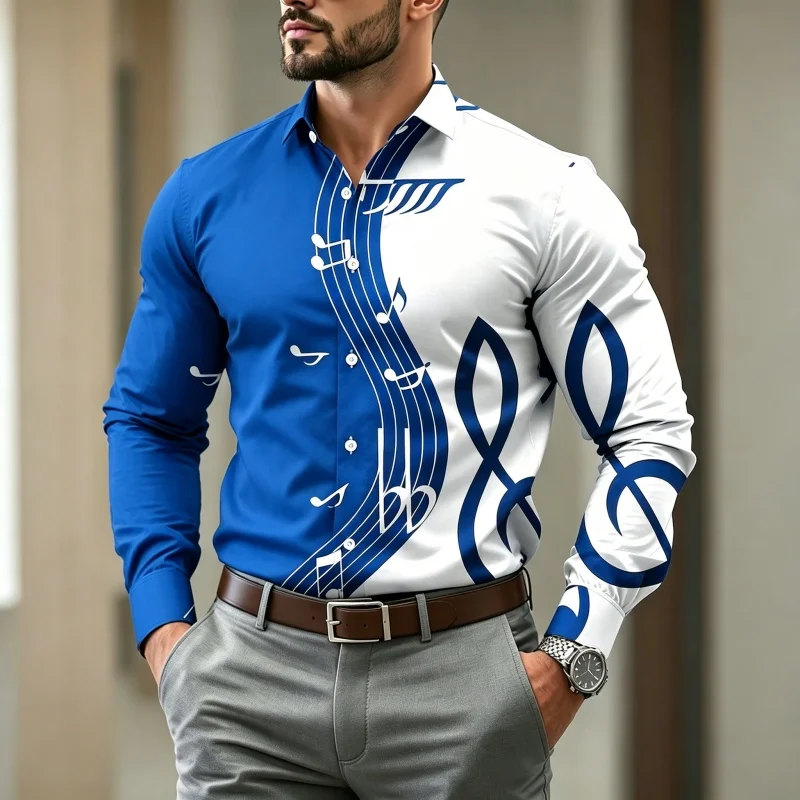 2026 New Men's Shirt Personalized Trendy Cool Note Printed Shirt Daily Casual Business Shirt Color Contrasting Design Top image 3