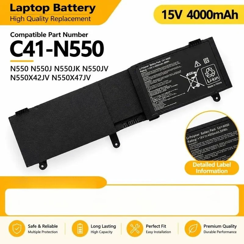 Replacement Battery for ASUS Q550L G550JK N550J N550X47JV N550JK C41-N550 Laptop Notebook Power Supply