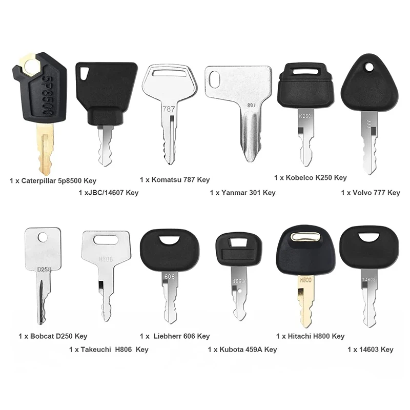 

12 Keys Heavy Equipment Construction Ignition Key For Caterpillar Jcb Yanmar Kobelco For Volvo BOBCAT Hitachi Komatsu Excavator