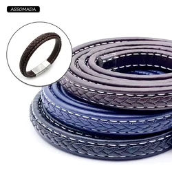 ASSOMADA 6mmX12mm Flat Braided Leather Rope For Bracelet Necklace 1Meter Handcraft PU Leather Cords Diy Jewelry Making Supplies