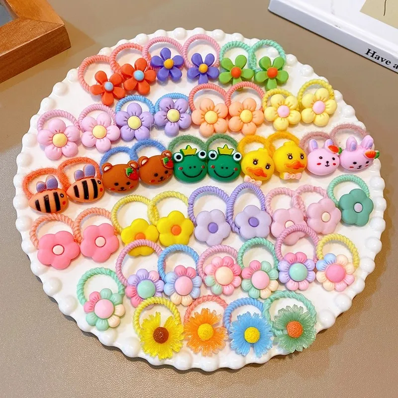 ON Sale 10 Pcs/Lot Cute Cartoon Flower Bow Hair Ties For Baby Girls Bear Animal Small Rubber Band Hair Accessories