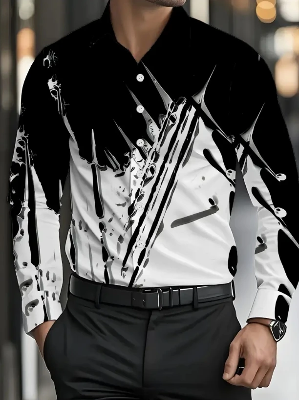 New Men's Long Sleeve Shirt Fashion Western Horse Casual Versatile Fashion 3D Flower Printed Summer Top2025