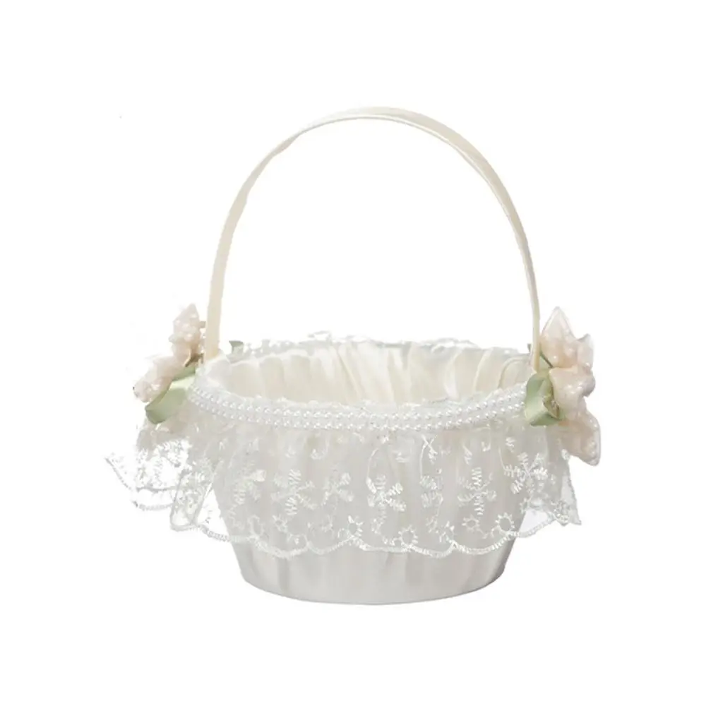 Spitze Hochzeit Blumenkorb Band Schleife Perlengriff Satin Schleife Hanbag Süßigkeiten Behälter Einkaufstasche Hochzeit Party Dekorationen