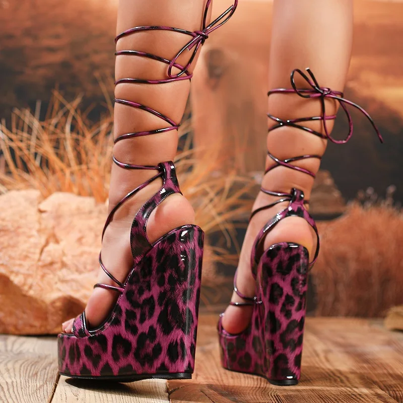 

Aneikeh 2026 Summer Fashion Design Style Narrow Band Ankle Cross-Strap Platform Wedge High Heels Women Sandals Banquet Shoes