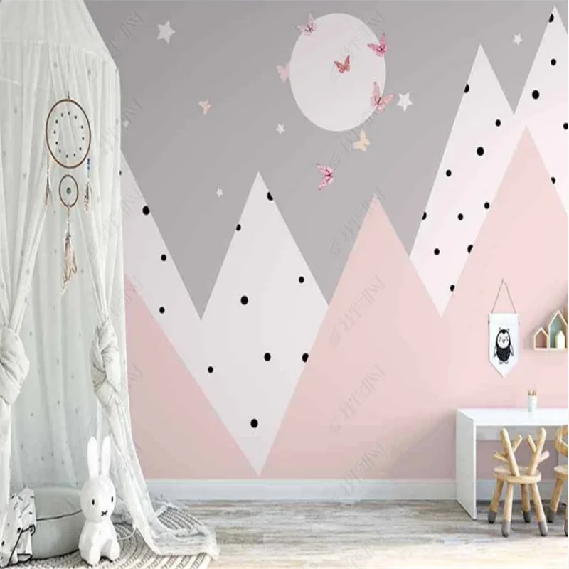 Nordic Pink Abstract Valley Butterfly Polka Dot Wall Paper 3D Modern Children's Room Bedroom Decor Wallpaper Papel De Parede 3d