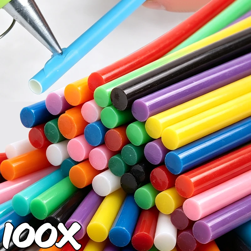 100/10x Hot Melt Glue Sticks Colorful Repair Strips Strong Viscosity Adhesive Rod Glue Gun Sticks for Pasting Craft Decoration