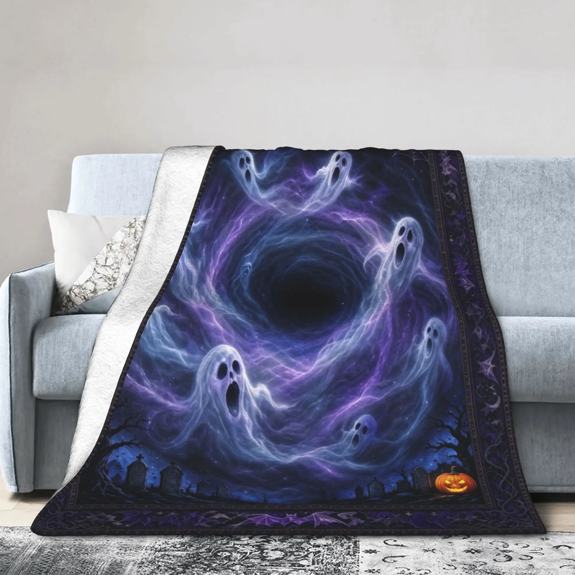 3D Visual Vortex Halloween Knitted Blankets Spooky Ghost Flannel Throw Blanket Air Conditioning Personalised Soft Warm Bedsprea