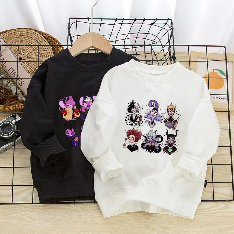 

Disney Villains Children's Sweatshirt Clothes for Girls Pullover Kawaii Bad Girl print Fashion Anime Cartoons Casual Boy Kid Top