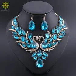 New Africa Wedding Jewelry Sets Blue Crystal Swan Necklace Earrings For Women Bridal Jewelry Sets