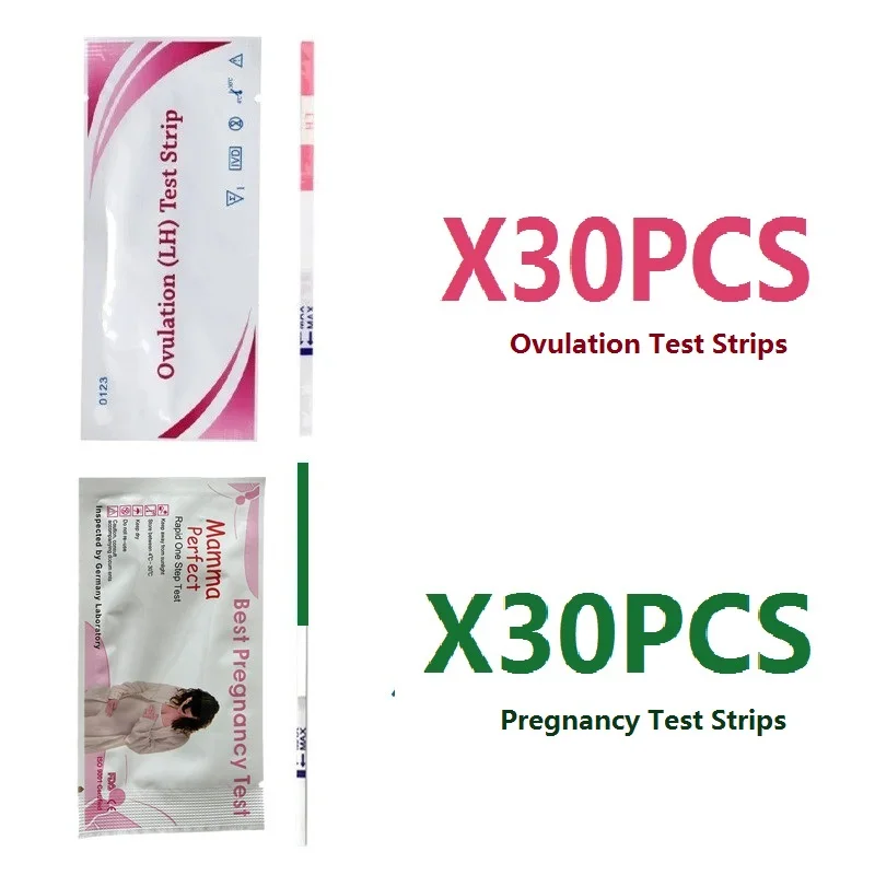 

Female Pregnancy Preparation Test Strips 30PCS LH Ovulation Test + 30PCS HCG Urine Measuring Kits Rapid Result Over 99% Accuracy