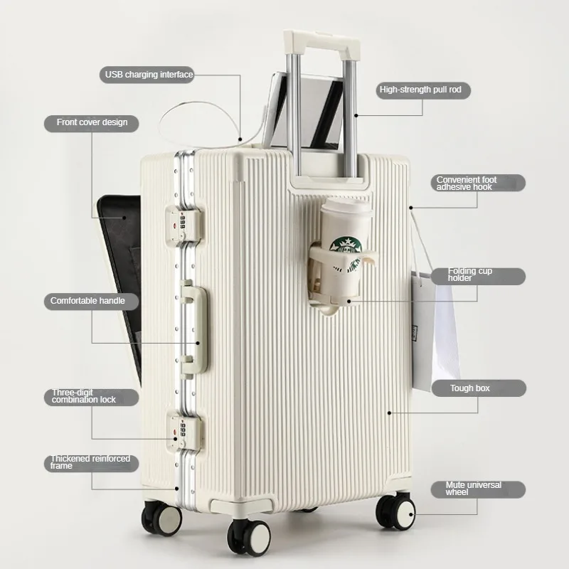 20インチカップホルダー付きフロント開口部スーツケース,多機能トロリーケース,男性用,女性用