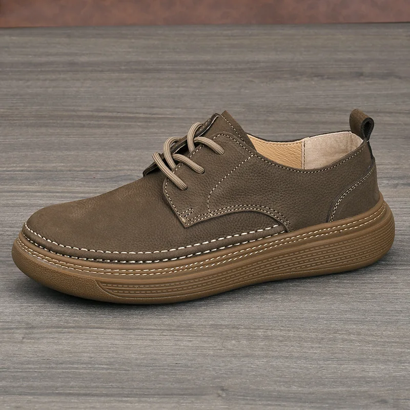 2026 New Casual Leather Shoes Men's Soft Soles Soft Surfaces Are Easy To Match, Retro Trend First-layer Cowhide Men's Sneakers