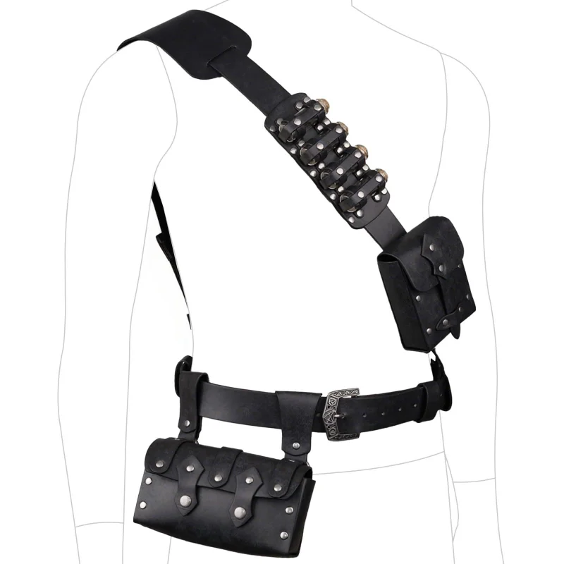 Punk Pouch Belt With Potion Bottles Renaissance Medieval Waist Bag Shoulder Strap Retro Pu Leather Costume Accessory Cosplay