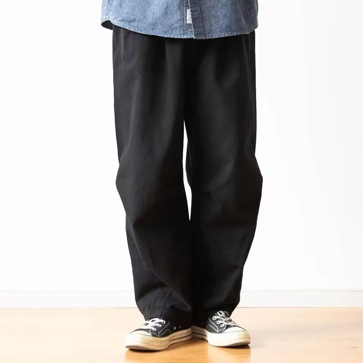 

GOKIGA Spring Wide Leg Straight Casual Pants Men's Trendy Dstring Sports Long Trousers Comfortable Loose Fit Polyester Fiber