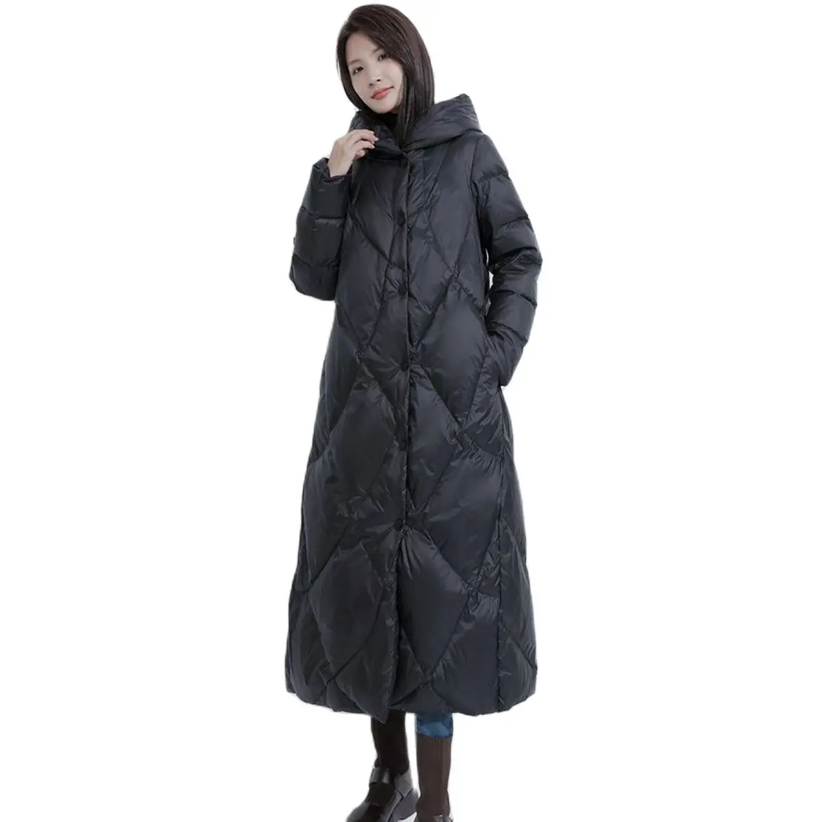 Coat Ultra warm white Duck Down Jacket x-Long Female Overcoat Slim Solid Jackets Winter Coats Parkas Padded Down Jacket Women