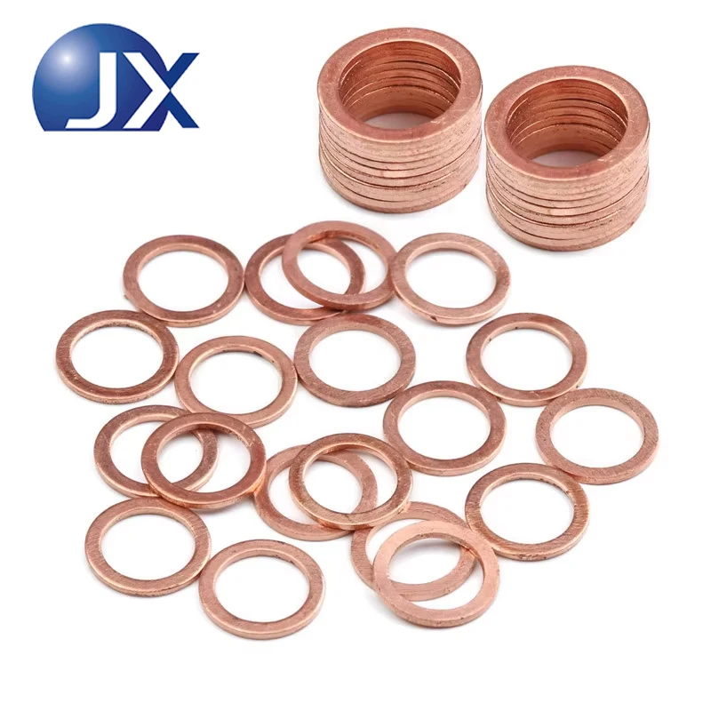 50PCS Pure Copper O Ring Flat Gasket M8 M10 M12 M14 M16 M18 M20 Oil Drain Plug Seal Washer for Machine Motorcycle Repair
