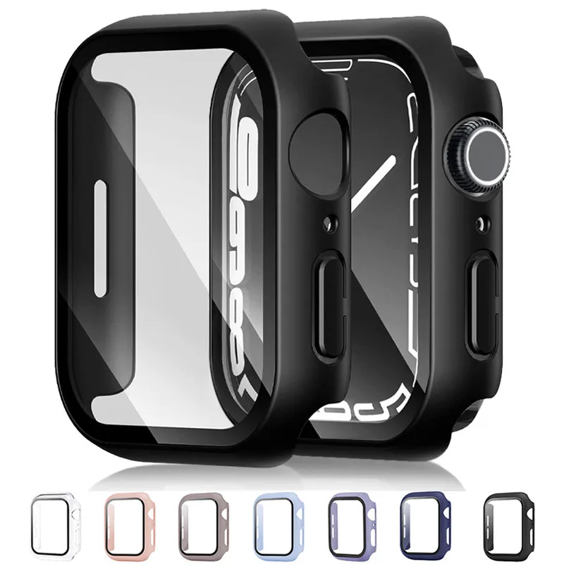 Glass+Case For Apple Watch series 9 8 7 6 5 4 3 Accessorie Screen Protector full Cover for iWatch 38mm 40mm 41mm 42mm 44mm 45mm