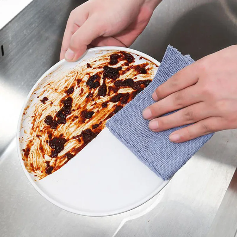 Утолщенное кухонное полотенце из ультратонкого волокна 20*20 см — многоразовая впитывающая салфетка двойного назначения для сухой и влажной уборки дома