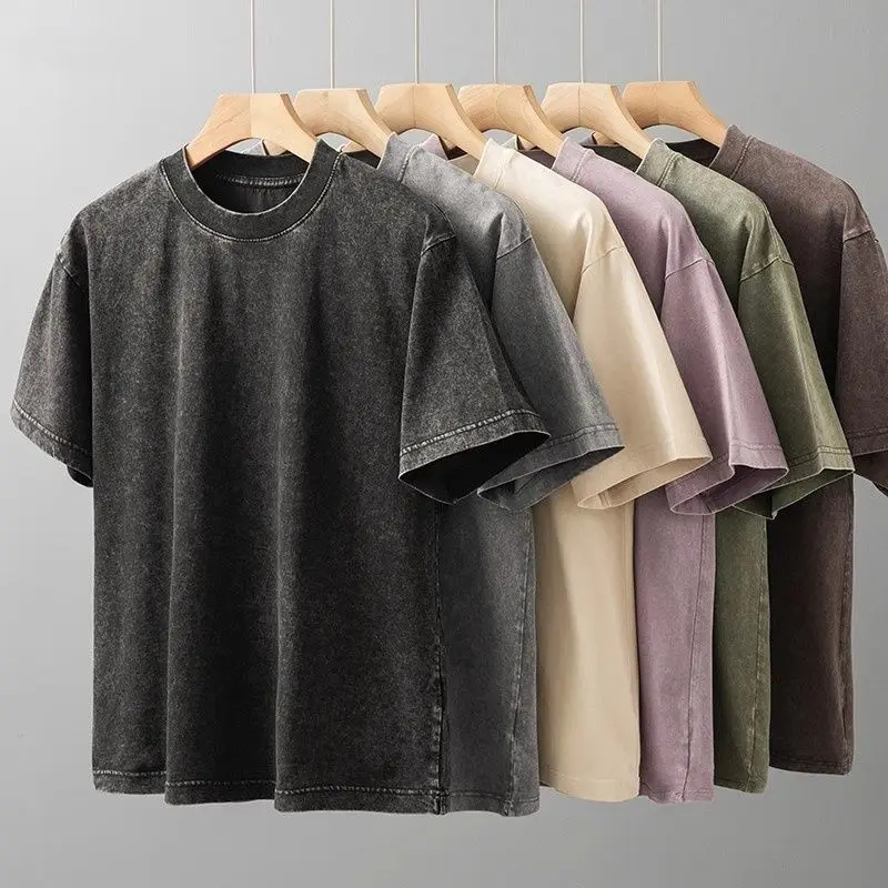 American Large Size T Shirts Men Women Summer Washed Tees Casual Short Sleeve Basic Male Tops High Street Loose Vintage Clothes
