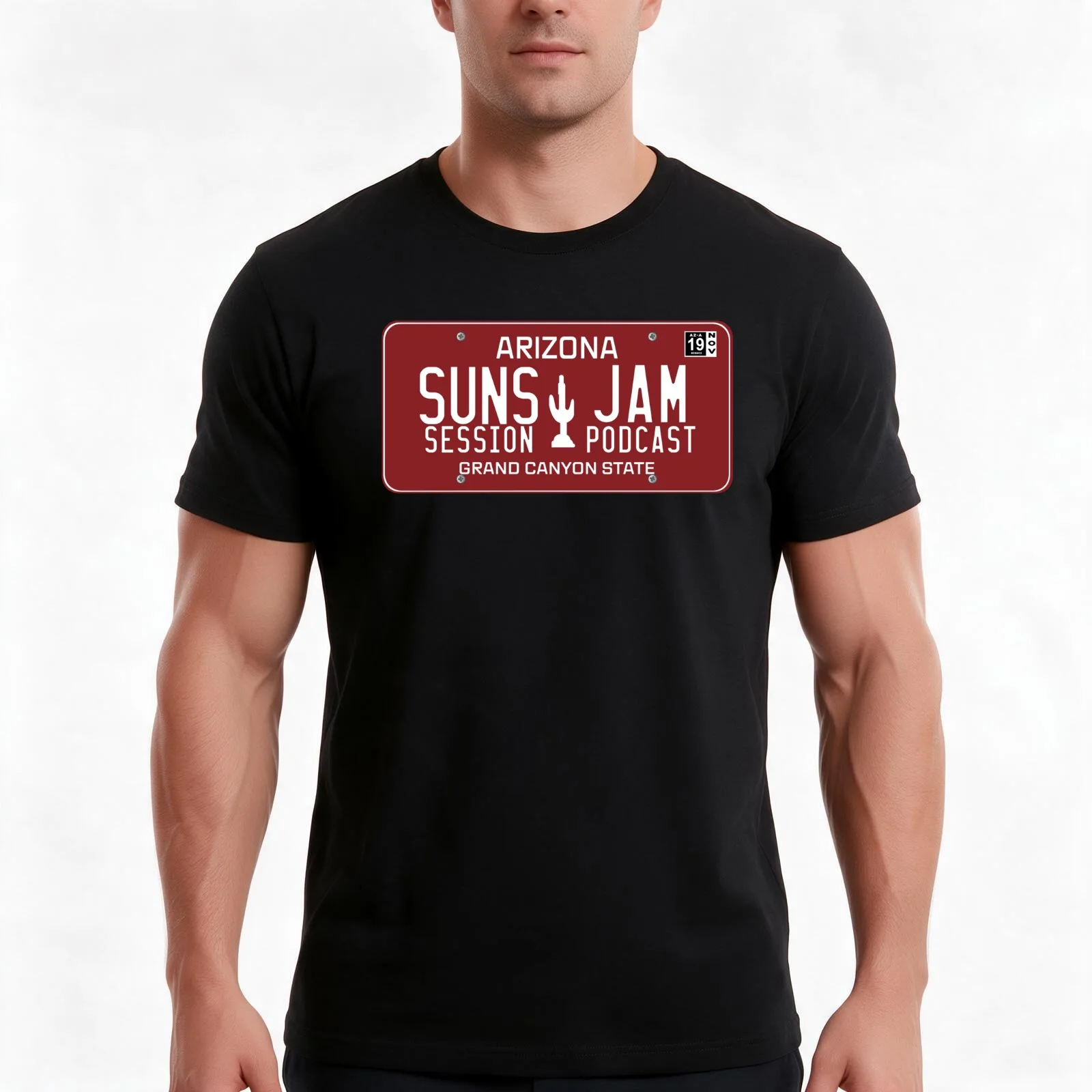 Suns JAM AZ License Plate Maroon T-Shirt, Summer Casual Cotton Tee, Oversized Streetwear Tops, Vintage Graphic Print