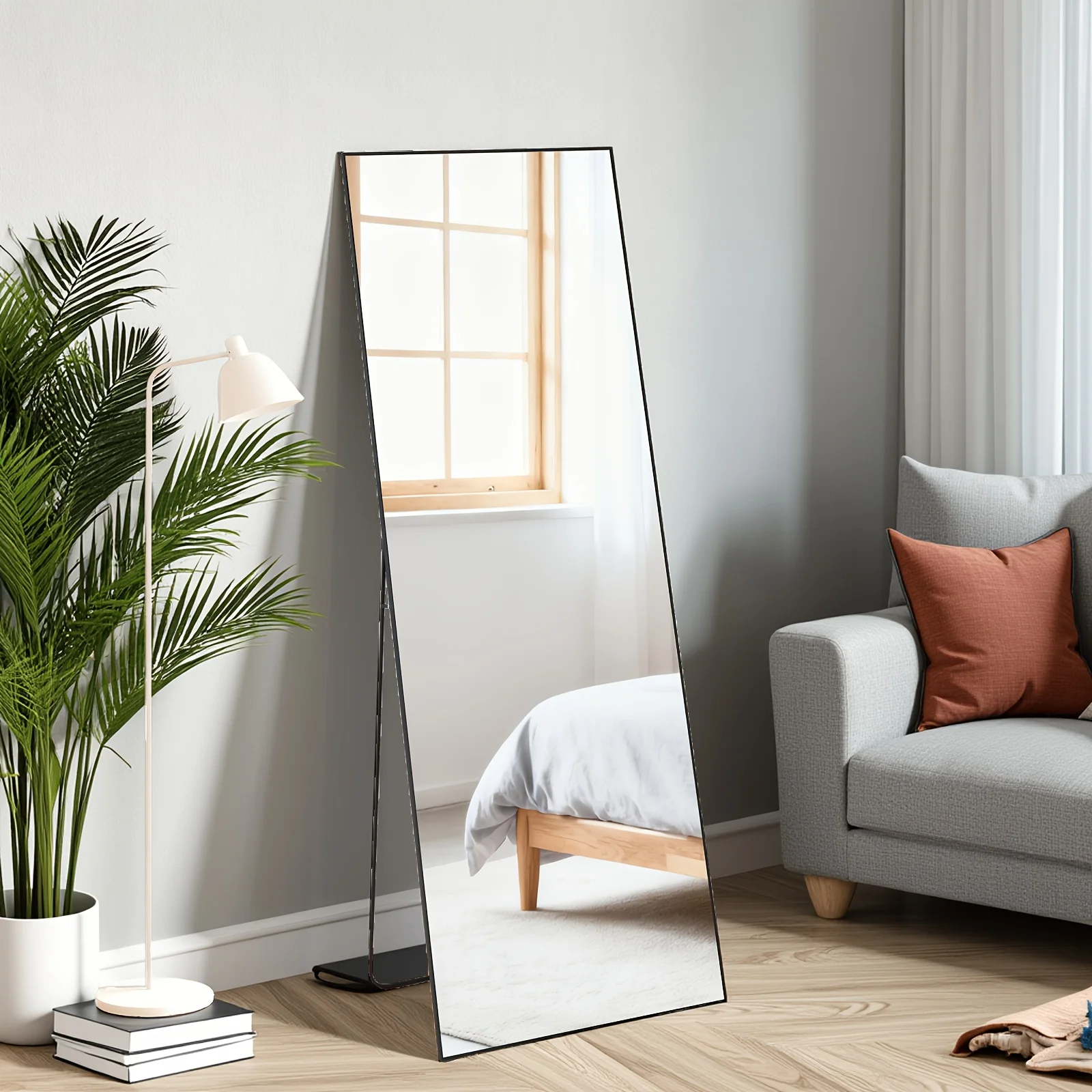 Arched/Rect Full Length Mirror,Full Body Mirror With Stand, Hanging Or Leaning For Wall,Aluminum Alloy Thin Frame Floor Standing - view 5