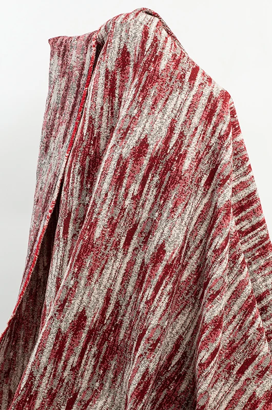 Red Yarn-Dyed Jacquard Denim Reconstructed Gradient Texture Washing DIY Clothing Designer Fabric