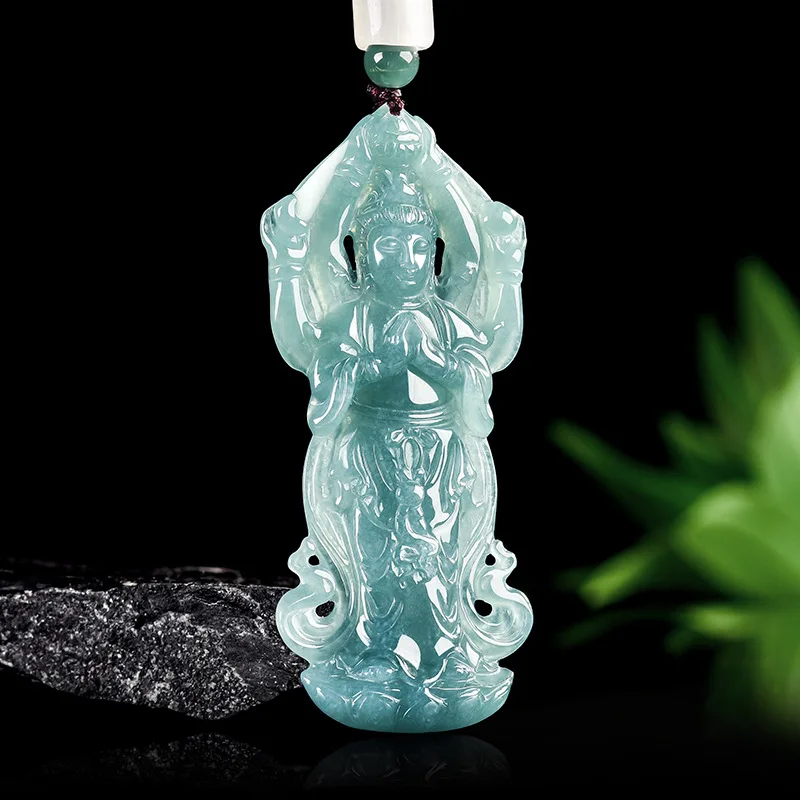 

Myanmar Jadeite Guanyin Pendant Luxury Necklace Carved Amulet Fashion Gifts for Women Vintage Real Jade Designer Accessories