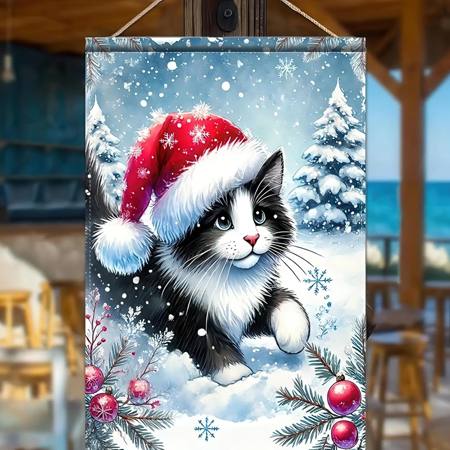 BlissYard Christmas Cat Garden Flag 12x18 Inch Polyester | Double sided polyester, Christmas kitten santa hat snow design, c uui