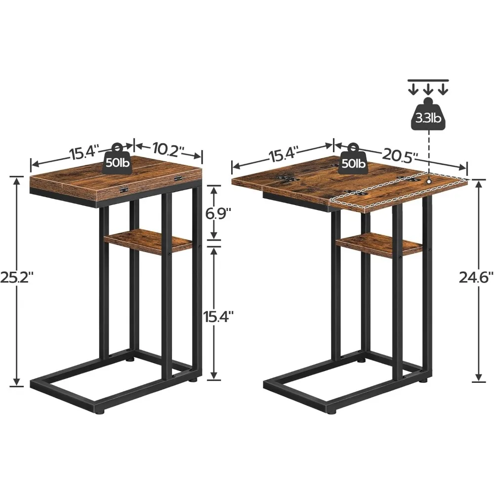 Foldable End Table, C Shaped Side Table with Storage Shelf, Small Snack Table Suitable for Living Room Bedroom Small Spaces