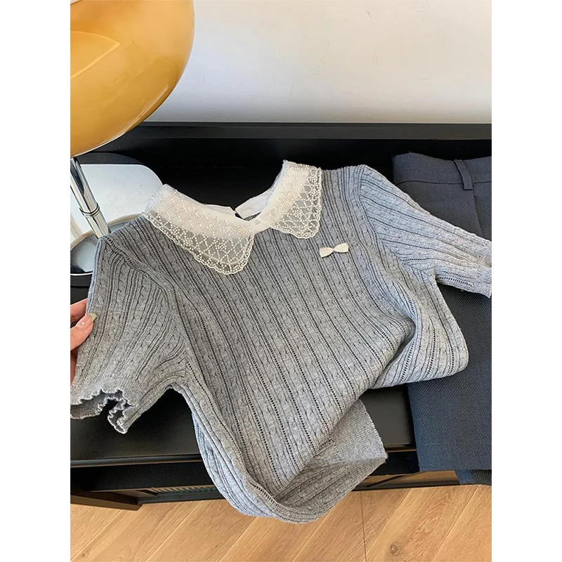 Ele ey Colletto per bambola in pizzo maglione lavorato a maglia ort Sle Faion da donna coreano dolce anti-invecchiamento primavera nuovo arrivo Top