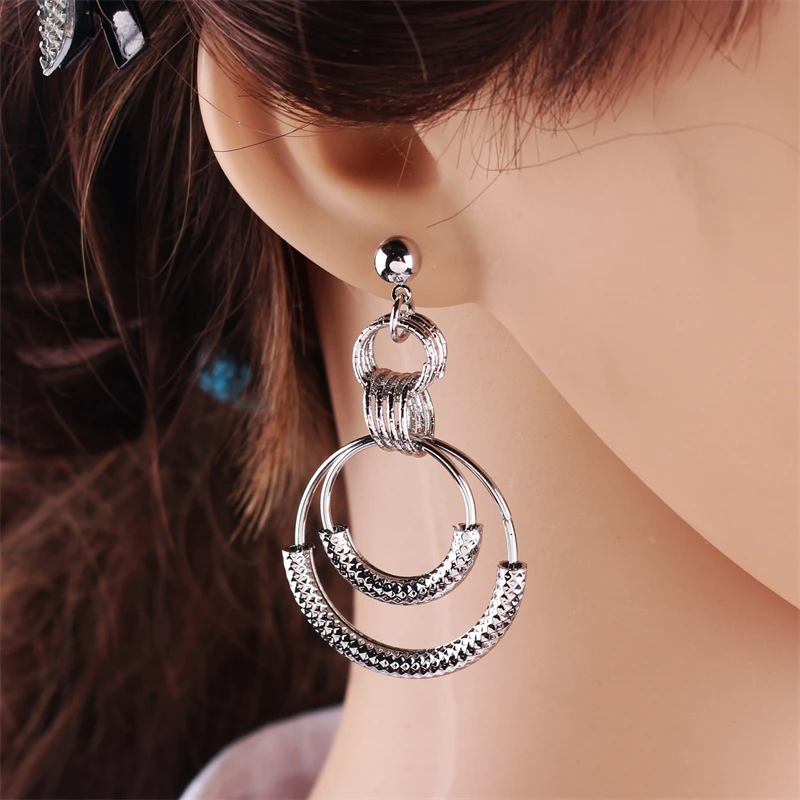Double Metal Tube Dangle Earrings For Women Hollow Round Geometric Earrings Fashion Jewelry Statement Earrings Gifts