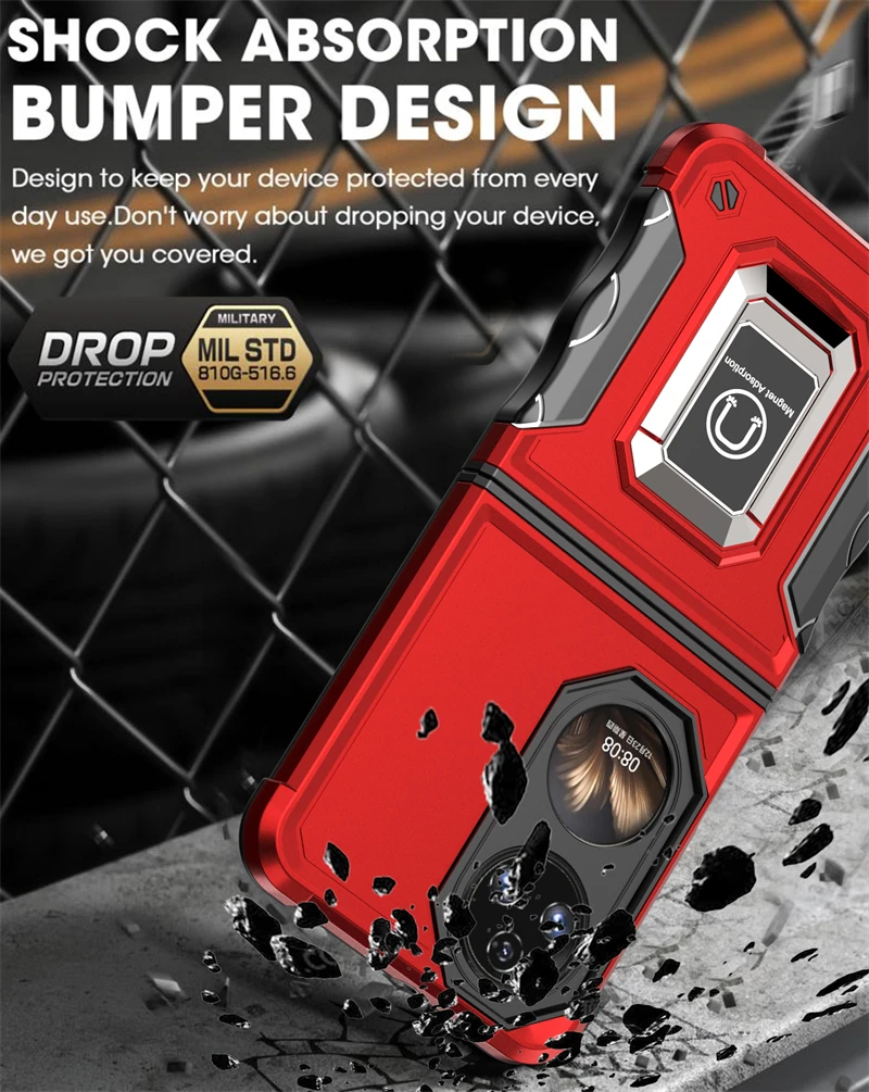 For Huawei P50 Pocket Case Shockproof Armor Phone Cases For Huawei P 50 P50Pocket Silicone + PC Metal Ring Car Stand Back Cover