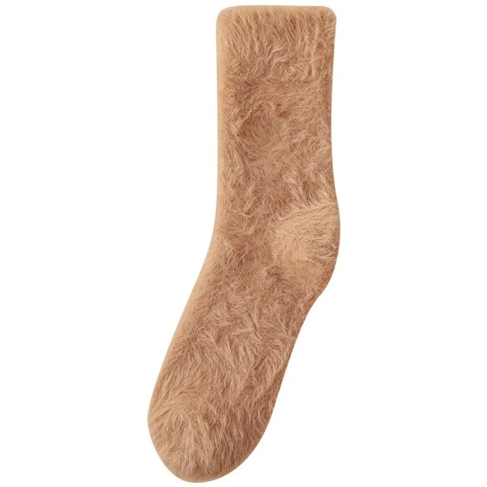 جوارب شتوية سميكة ناعمة تحافظ على الدفء بلون واحد، جوارب نسائية من فراء منتصف الساق للشتاء #5