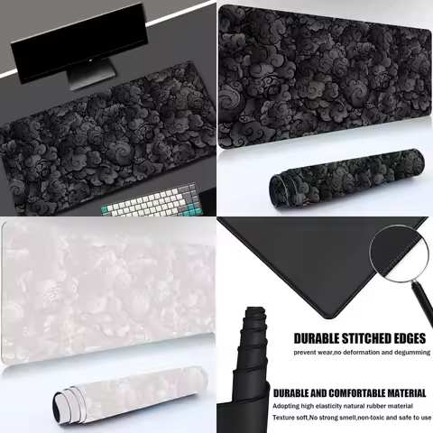 ftvae Japanese Clouds Mouse Pad Kawaii Black Desk Mat Office Carpet Large Gaming Mousepad Non-Slip Rubber Laptop Computer Access