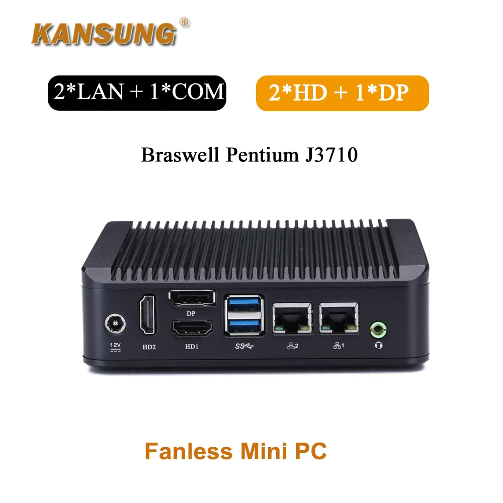 Kansung K177S Intel Pentium J3710 Braswell Quad Core 2 LAN 2 HD 1 порт дисплея 1 RS232 COM безвентиляторный мини-ПК x86 Barebone