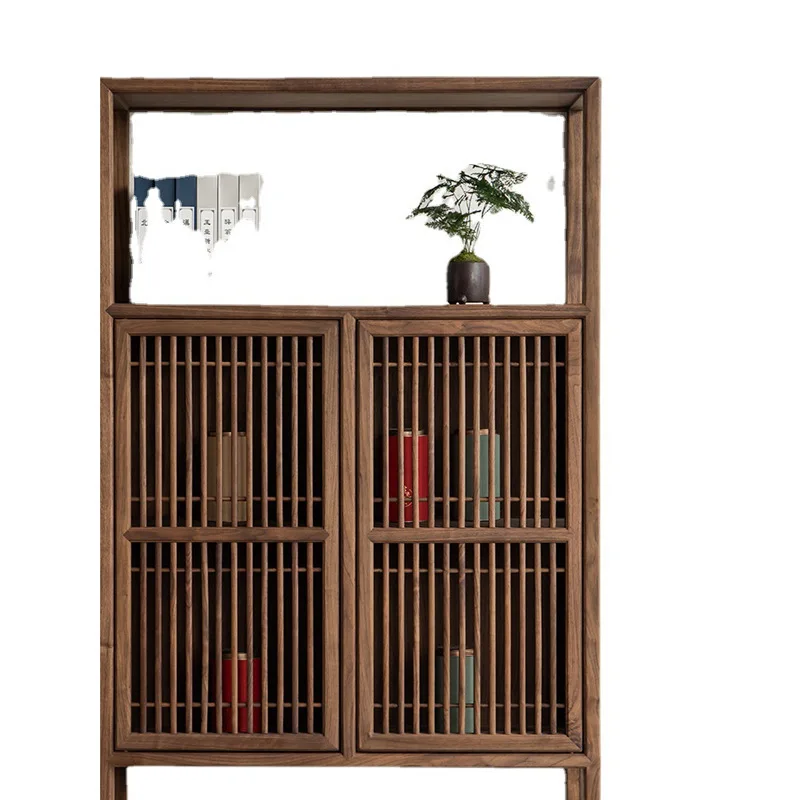 

New Chinese style all solid wood Bogu shelf bookcase minimalist black walnut display cabinet locker old elm tea display