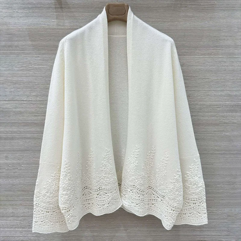 

High quality New fashion embroidery floral lace woman knitwear coat female clothes elegant top 25121342