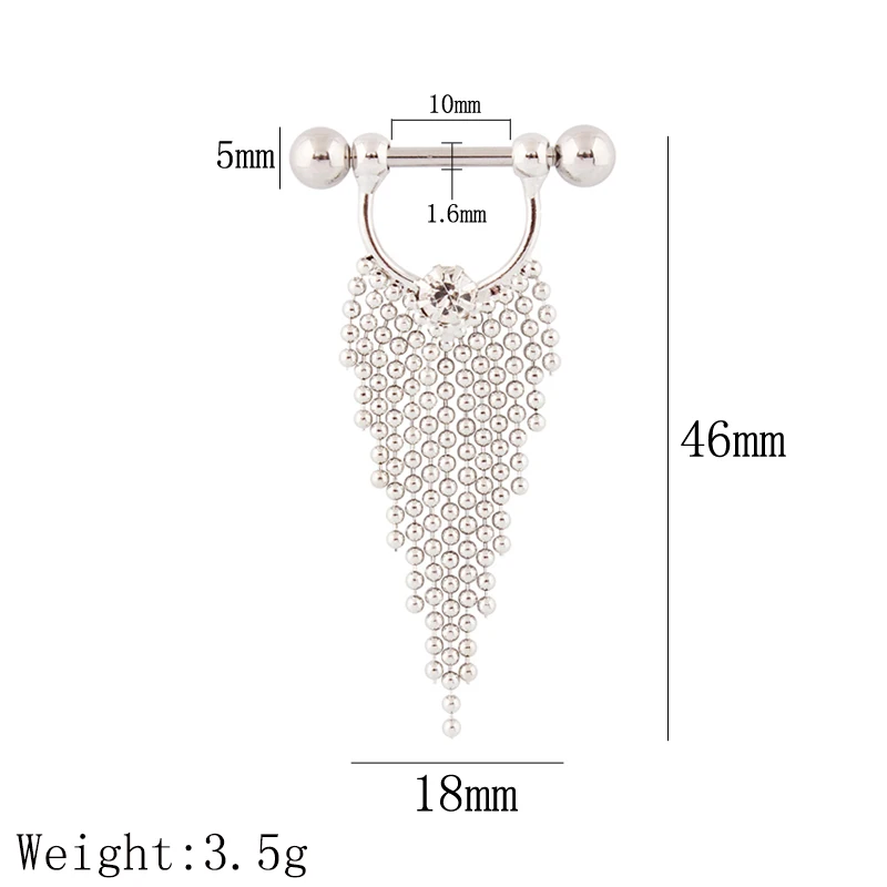 Retail 2 pieces/lot Tassel Nipple ring body Piercing jewelry 14G 316L surgical steel bar Nickel-free