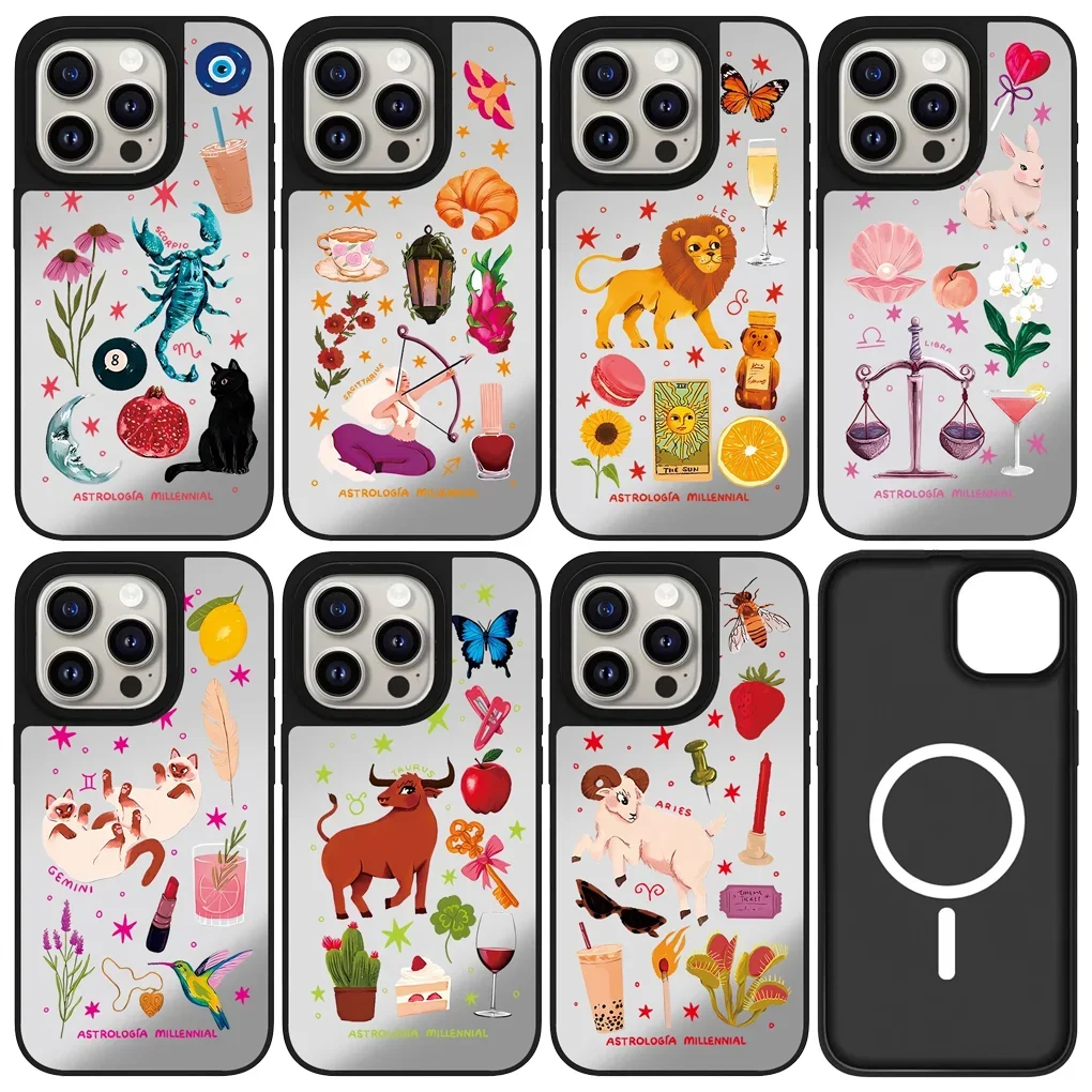 

Star Sign Animal Magnetic Mirror Surface iPhone 12 13 14 15 16 Pro Max Protective Case, Fits iPhone 16 Pro Max