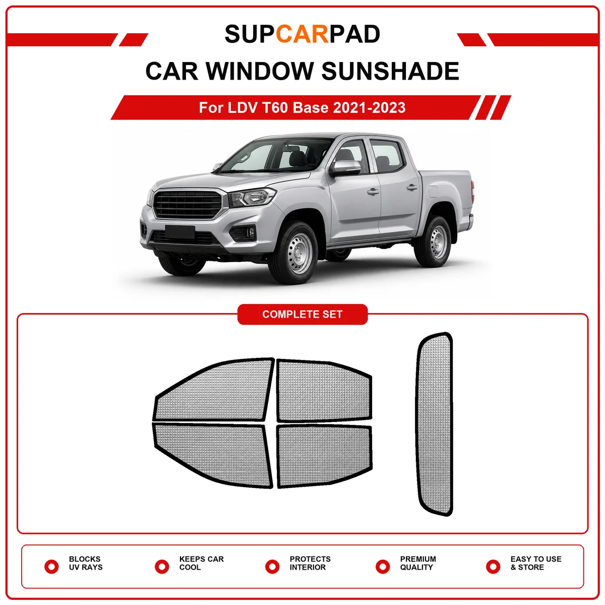 For LDV T60 Base 2021-2023 Pre‑Cut Auto Window Sunshade Anti‑UV Car Sun Visor Protector