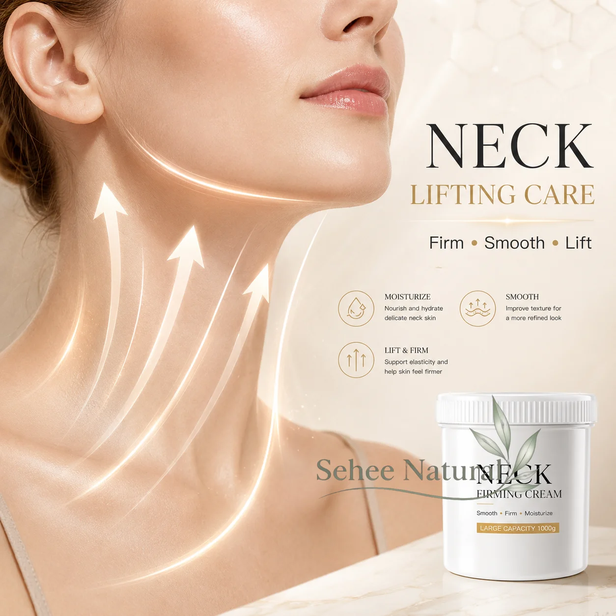 Neck Care Massage Cream 1000g Hydrating Firming Moisturizer for Dry Rough Skin Fine Line Smoothing Elasticity Support Salon Spa