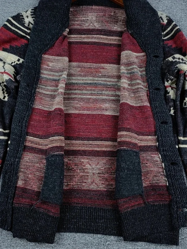 

American Sle Vintage Fair Isle Men's Knitted Sweater Coat with Embroidery Proc Young Men's Slim Fit Long Sve irt