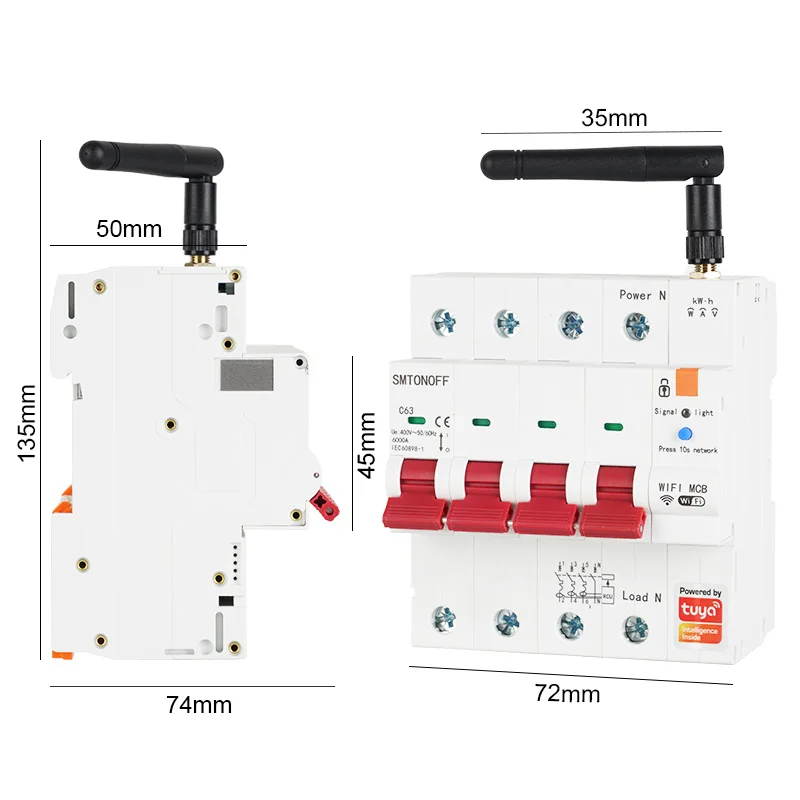 Tuya Smart WiFi RS485 4P MCB Breaker Prepaid Meter Tijdschakelaar Spanningsstroombeschermer Spraakbesturing Alexa Google Alice