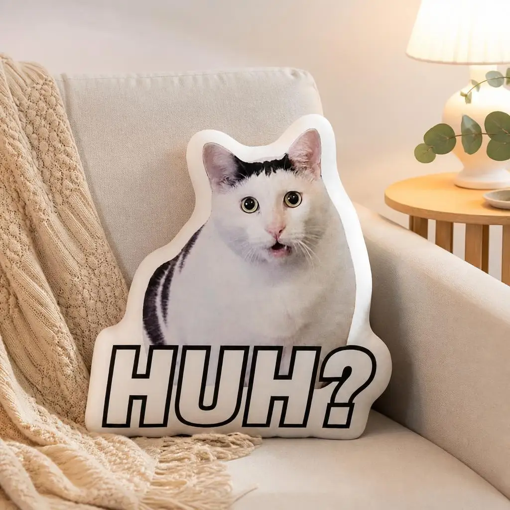 Huh Cat Confused Expression Pet Plush Pillow Cushion Irregular Stuffed Throw Pillow Home Decor Gift Sofa Bed