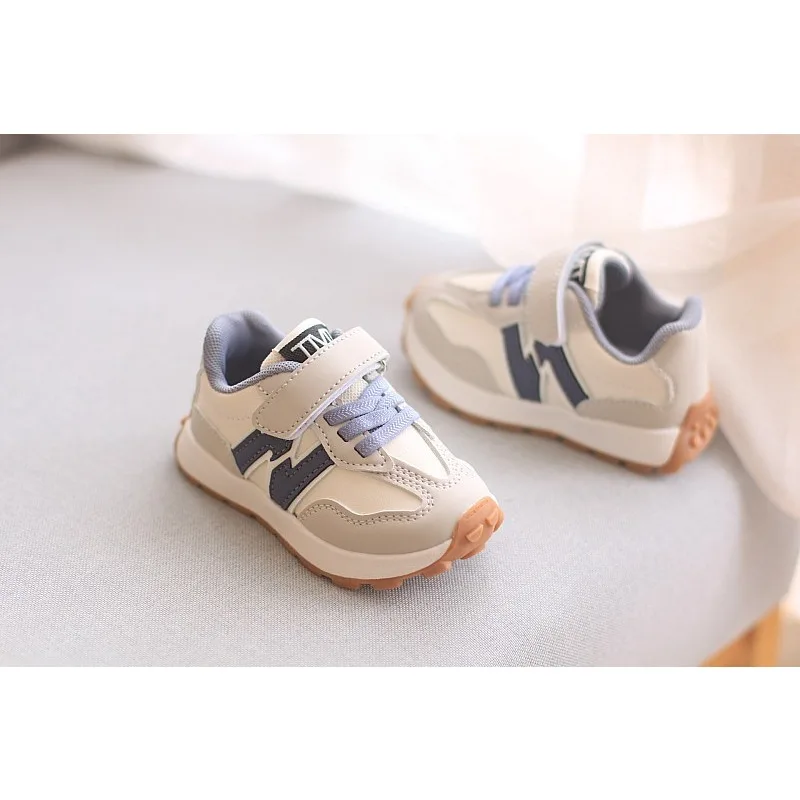 

Shoes Boys Leather Fashion Sneaker Girls Antiskid Casual Soft Soled Color Blocking Shoes Velcro Stripe Children Spring Autumn
