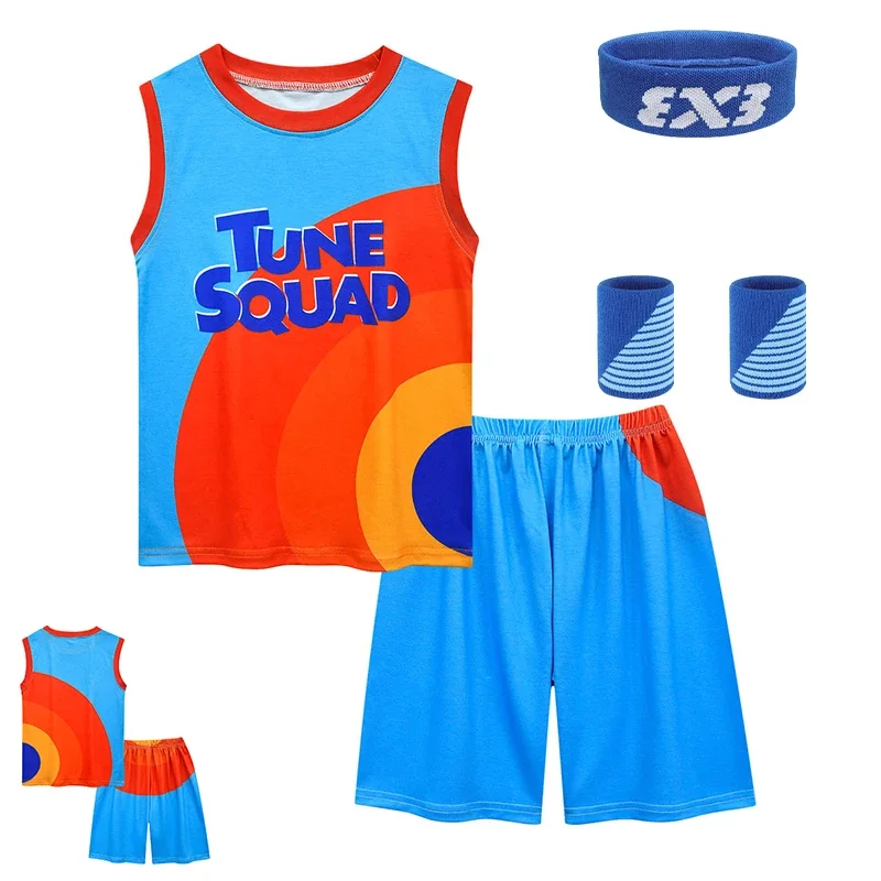 Ensemble de maillot de basket-ball Space Jam 2 Tune Squad pour garçons et filles, cosplay de sport pour enfants, gla& Shorts, uniforme de survêtement